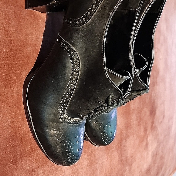 Franco Sarto Black Chunky Heeled Lace-up Genuine Leather Pumps US 9.5 - Picture 4 of 14